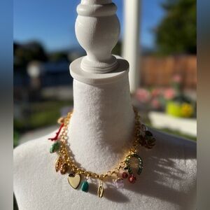 Christian Lacroix Gold Charm Necklace with Multicolor Enamel Charms